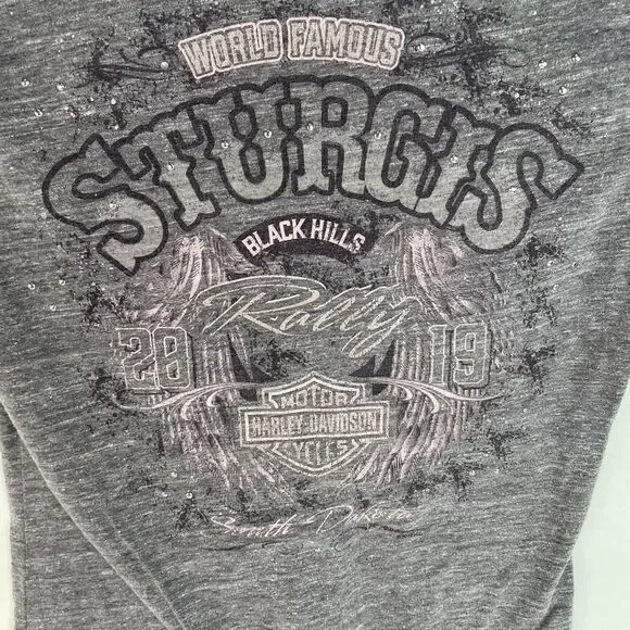 Harley Davidson Women’s V Neck T Shirt Size Small, Grey Sturgis Rally SD 2019 - Picture 3 of 7